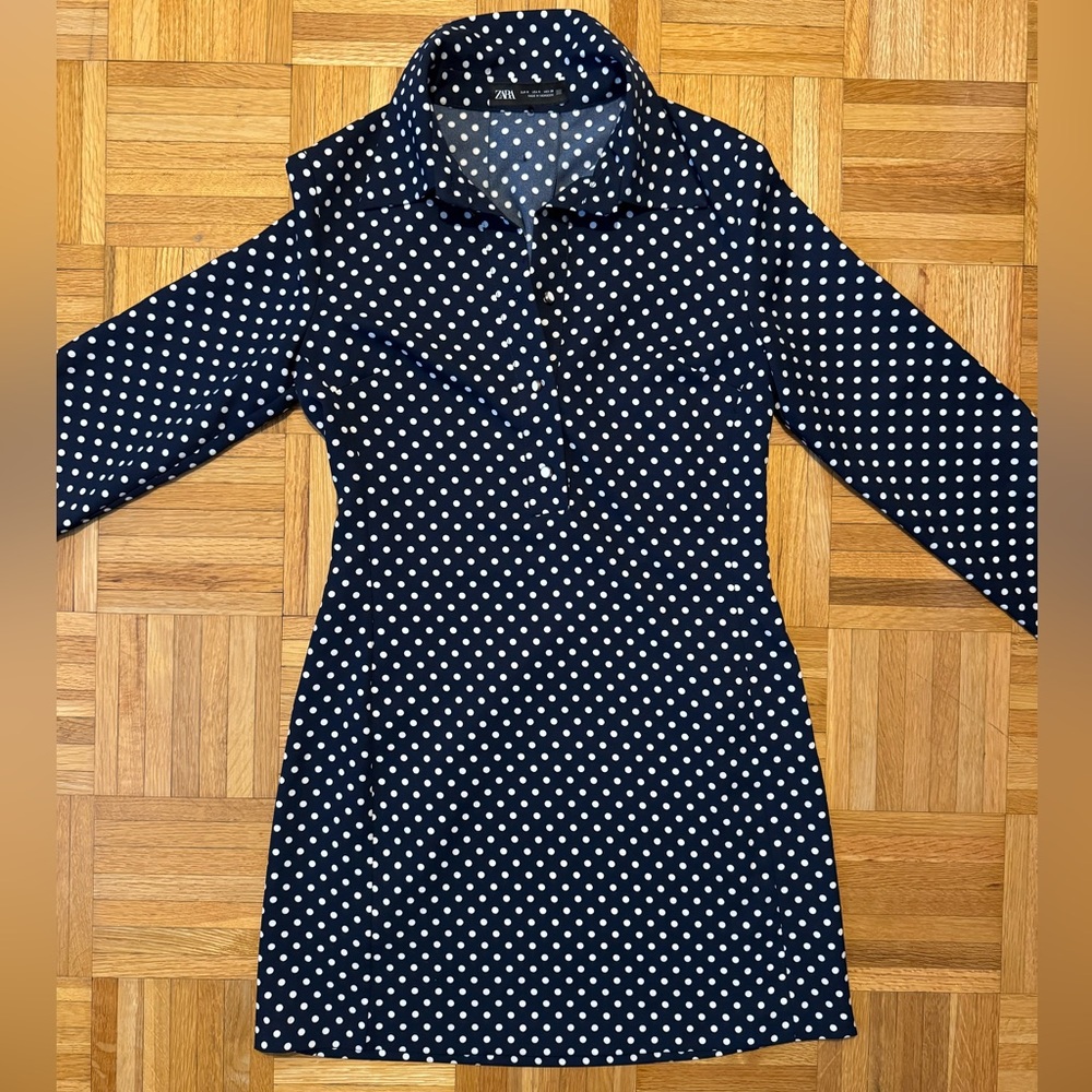 Zara Navy Polka Dot Dress